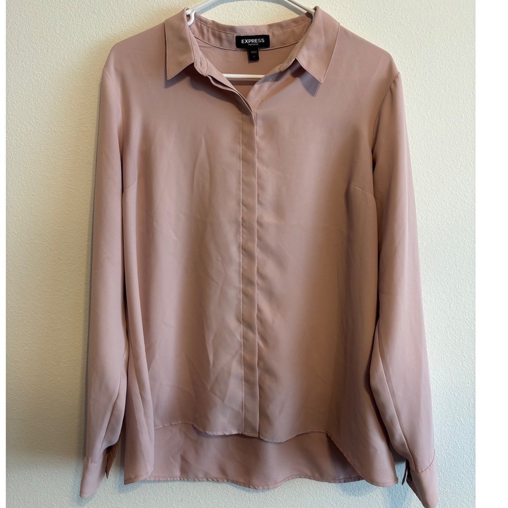 Express Portofino Shirt Womens Lg Dusty Rose Pink Long Sleeve Button Up Blouse